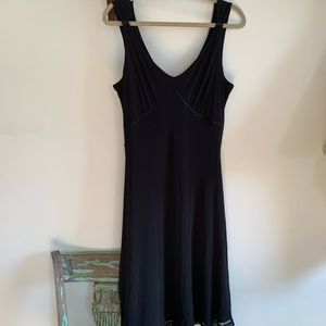 Midi-length black dress (sheer with a slip)